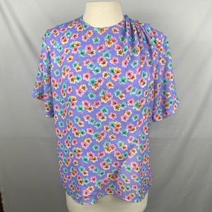 Vintage 80s Secretary Blouse Cottagecore Floral Garden Party Size 14 Made In USA